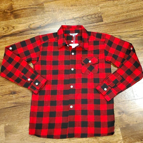 Boys Bienzoe red & black check button down size 11/12 - Picture 1 of 4